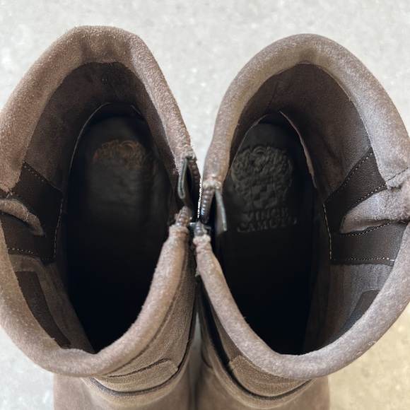 Vince Camuto "Simlee" Soft Tan Suede Leather Buckle Detail Side Zip Ankle Boots - Picture 9 of 16